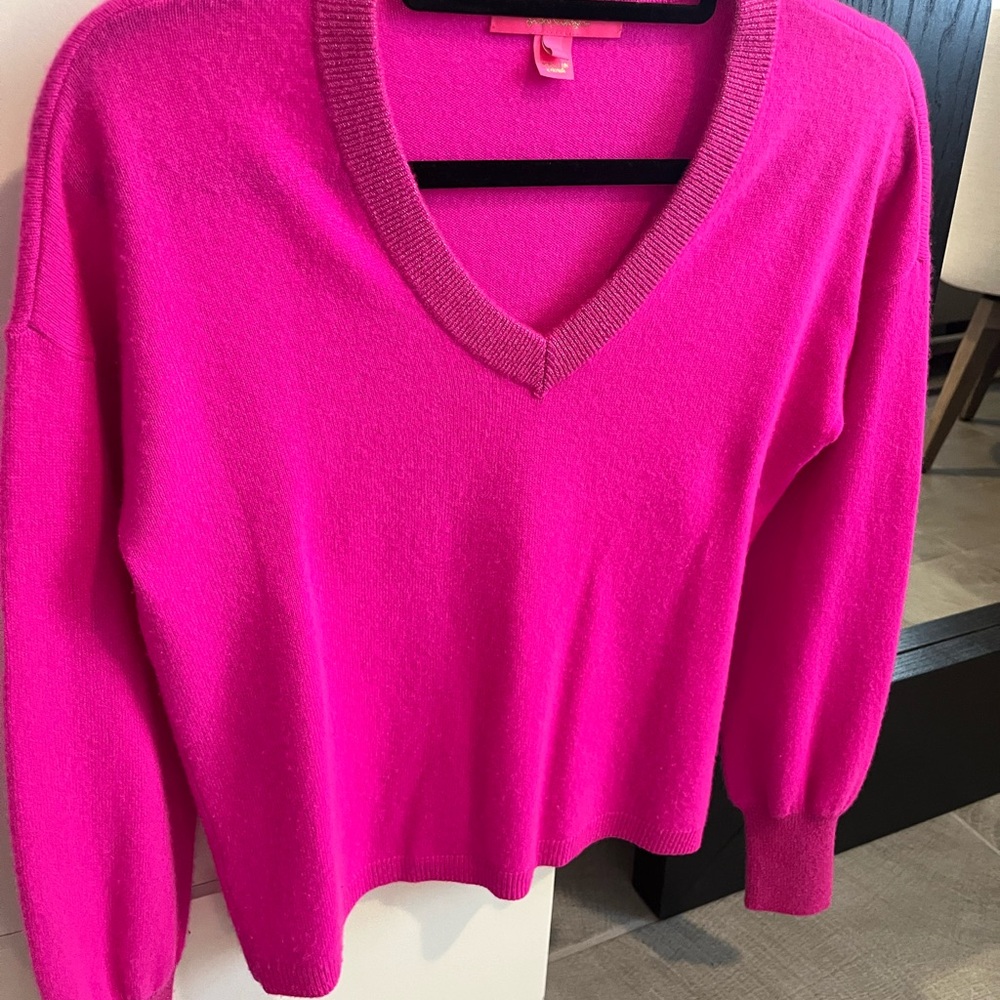Lily Pulitzer Hot Pink V-Neck Cashmere Sweater